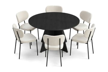 Vera spisegruppe rund 130 cm svart med 6 Gemmiano spisestoler - Svartbeiset eik - Møbler - Bord - Spisegrupper