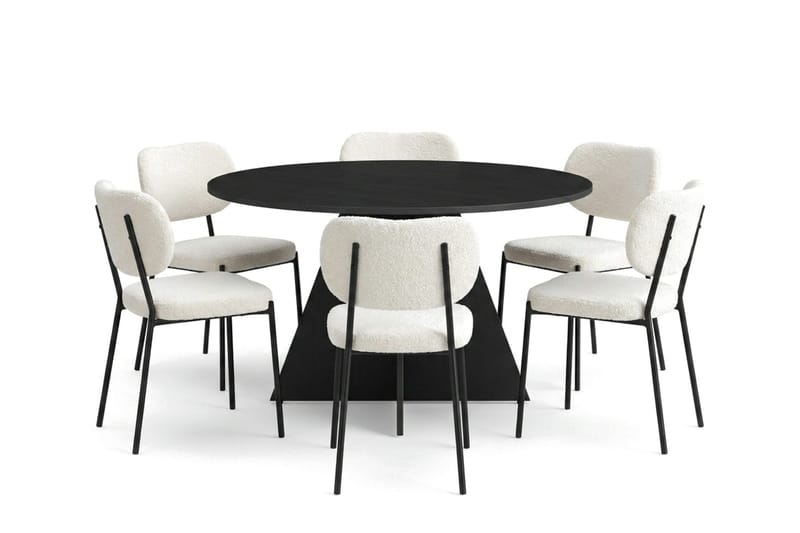 Vera spisegruppe rund 130 cm svart med 6 Gemmiano spisestoler, Svartbeiset eik