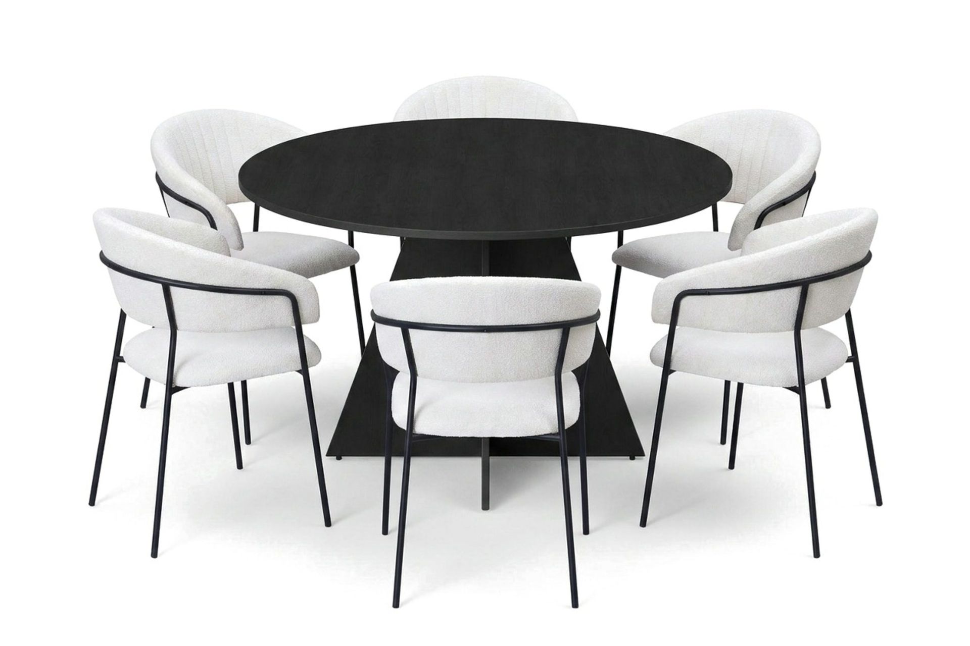 Vera spisegruppe rund 130 cm svart med 6 Karol spisestoler - Svart