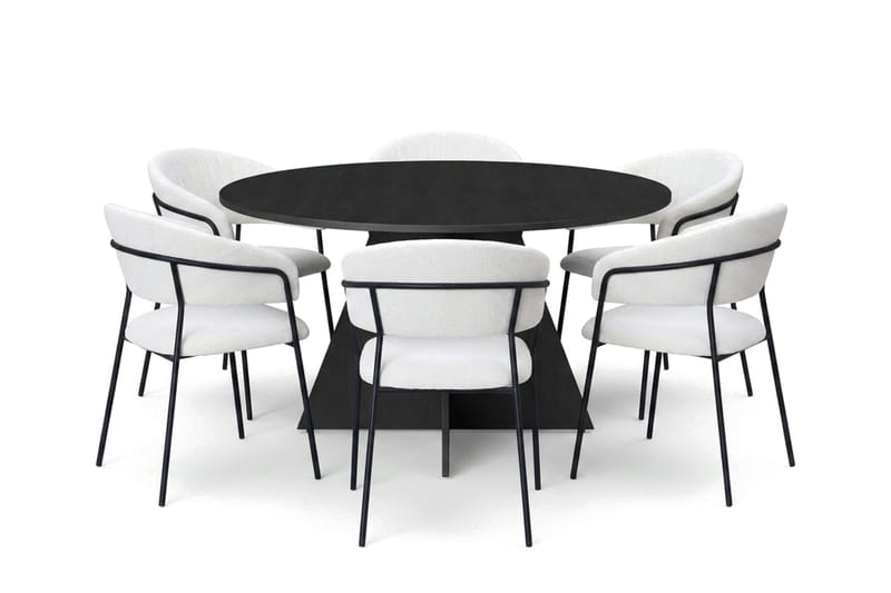 Vera spisegruppe rund 130 cm svart med 6 Karol spisestoler - Svart - Møbler - Bord - Spisegrupper