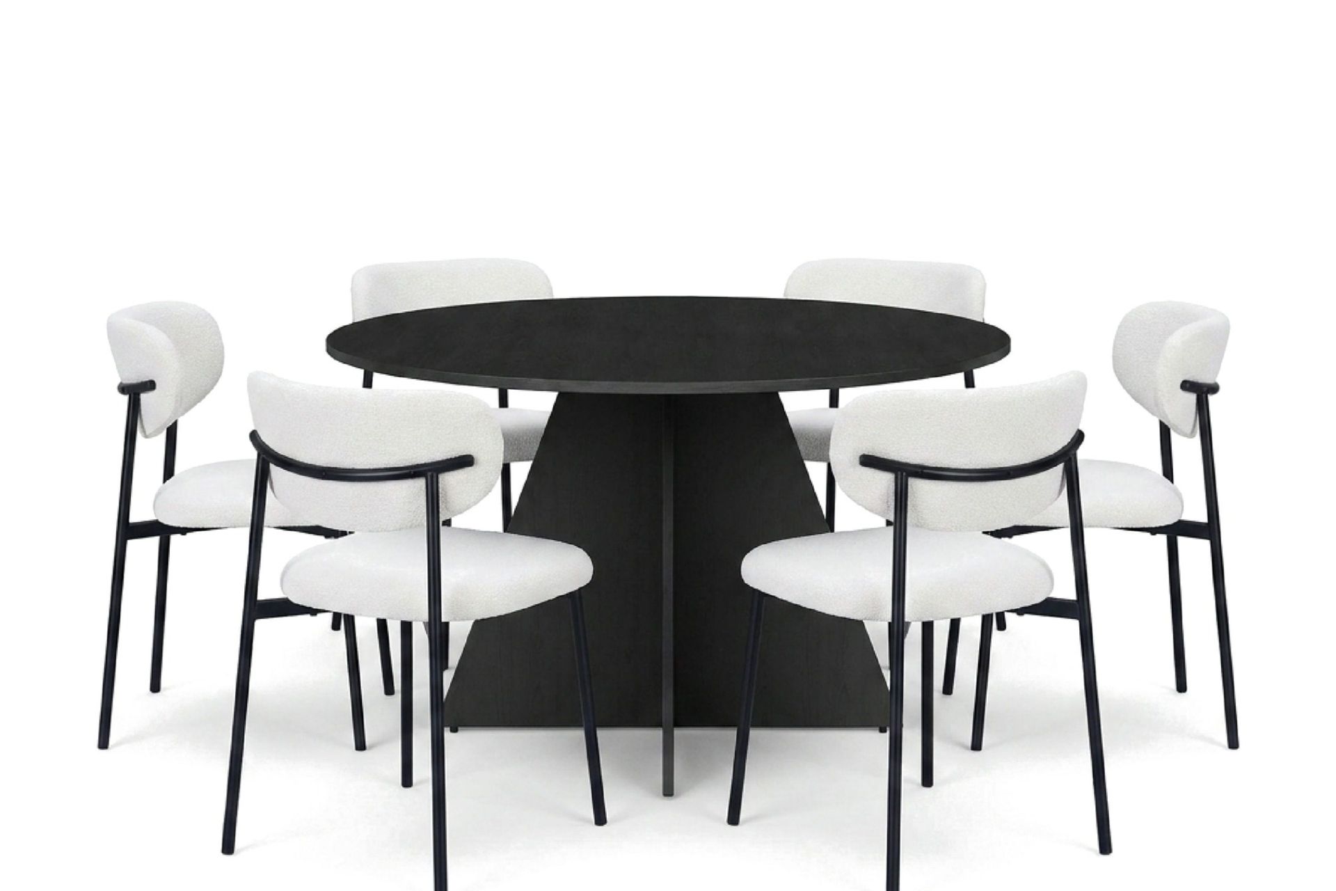 Vera spisegruppe rund 130 cm svart med 6 Lucy spisestoler - Svart