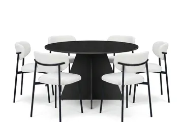 Vera spisegruppe rund 130 cm svart med 6 Lucy spisestoler - Svartbeiset eik - Møbler - Bord - Spisegrupper