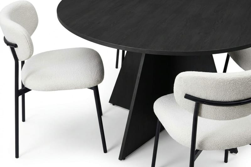 Vera spisegruppe rund 130 cm svart med 6 Lucy spisestoler - Svartbeiset eik - Møbler - Bord - Spisegrupper