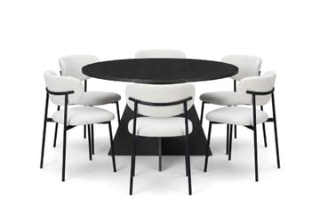 Vera spisegruppe rund 130 cm svart med 6 Lucy spisestoler - Svartbeiset eik - Møbler - Bord - Spisegrupper