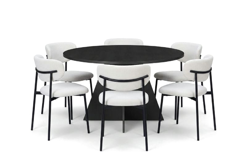 Vera spisegruppe rund 130 cm svart med 6 Lucy spisestoler - Svartbeiset eik - Møbler - Bord - Spisegrupper