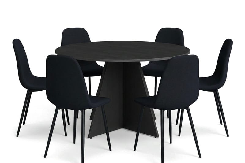 Vera spisegruppe rund 130 cm svart med 6 Nibe spisestoler - Svart - Møbler - Bord - Spisegrupper