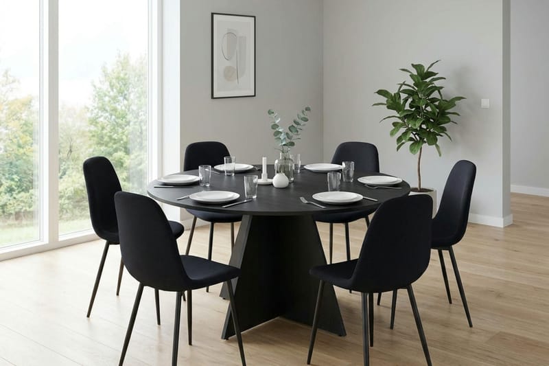 Vera spisegruppe rund 130 cm svart med 6 Nibe spisestoler - Svart - Møbler - Bord - Spisegrupper