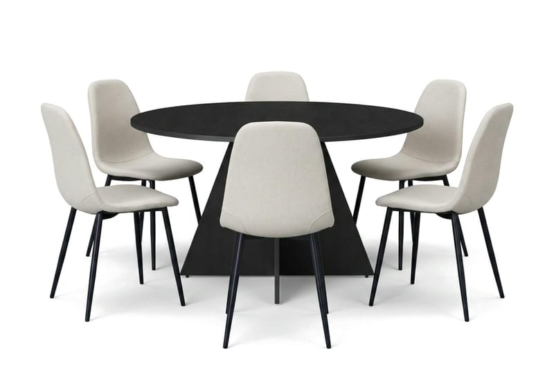 Vera spisegruppe rund 130 cm svart med 6 Nibe spisestoler, Svart