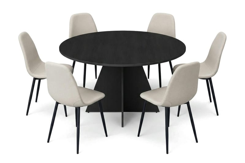 Vera spisegruppe rund 130 cm svart med 6 Nibe spisestoler - Svart - Møbler - Bord - Spisegrupper
