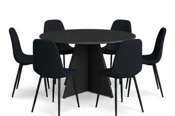 Vera spisegruppe rund 130 cm svart med 6 Nibe spisestoler - Svartbeiset eik - Møbler - Bord - Spisegrupper