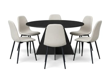 Vera spisegruppe rund 130 cm svart med 6 Nibe spisestoler - Svartbeiset eik - Møbler - Bord - Spisegrupper