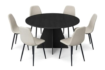 Vera spisegruppe rund 130 cm svart med 6 Nibe spisestoler - Svartbeiset eik - Møbler - Bord - Spisegrupper