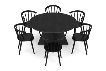 Vera spisegruppe rund 130 cm svart med 6 Tyrö spisestoler - Svartbeiset eik - Møbler - Bord - Spisegrupper