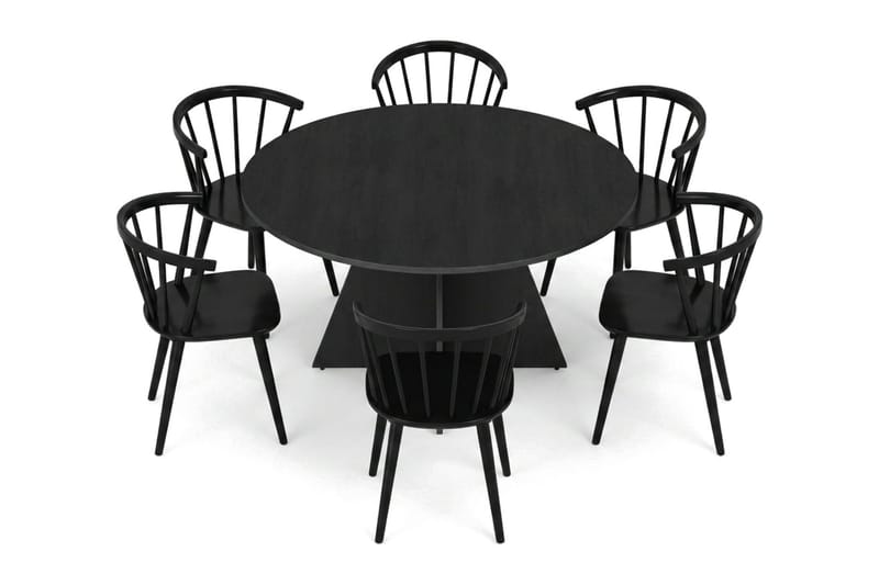 Vera spisegruppe rund 130 cm svart med 6 Tyrö spisestoler - Svartbeiset eik - Møbler - Bord - Spisegrupper