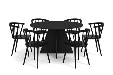 Vera spisegruppe rund 130 cm svart med 6 Tyrö spisestoler - Svartbeiset eik - Møbler - Bord - Spisegrupper