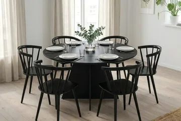 Vera spisegruppe rund 130 cm svart med 6 Tyrö spisestoler - Svartbeiset eik - Møbler - Bord - Spisegrupper