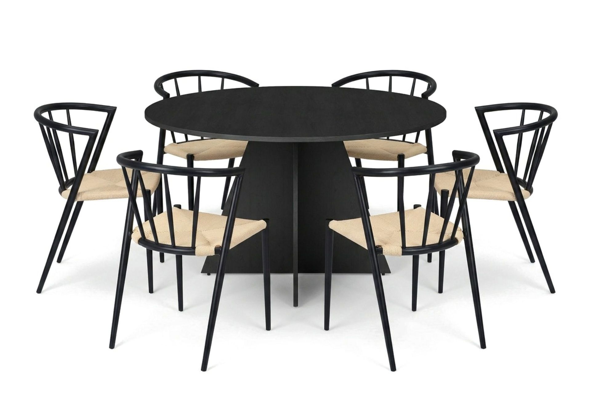 Vera spisegruppe rund 130 cm svart med 6 Winston spisestoler - Svart
