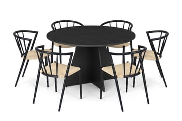 Vera spisegruppe rund 130 cm svart med 6 Winston spisestoler - Svartbeiset eik - Møbler - Bord - Spisegrupper