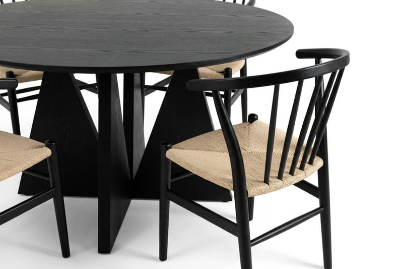 Vera spisegruppe rund 130 cm svart med 6 Winston spisestoler - Svartbeiset eik - Møbler - Bord - Spisegrupper