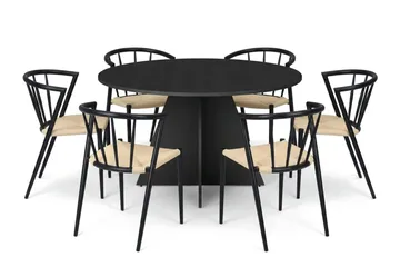 Vera spisegruppe rund 130 cm svart med 6 Winston spisestoler - Svartbeiset eik - Møbler - Bord - Spisegrupper
