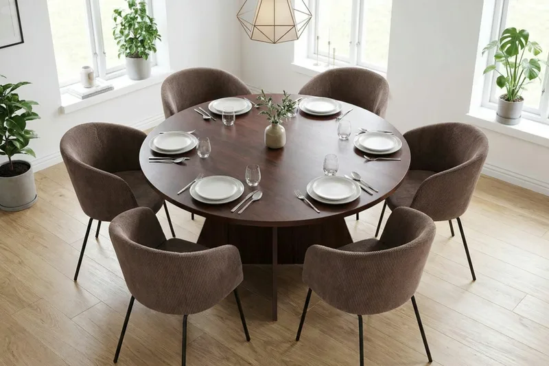Vera spisegruppe rund 130 cm valnøtt med 6 Berit spisestoler - Valnøtt - Møbler - Bord - Spisegrupper