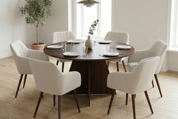 Vera spisegruppe rund 130 cm valnøtt med 6 Filippa spisestoler - Valnøtt - Møbler - Bord - Spisegrupper