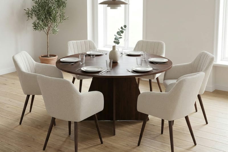 Vera spisegruppe rund 130 cm valnøtt med 6 Filippa spisestoler - Valnøtt - Møbler - Bord - Spisegrupper