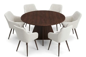 Vera spisegruppe rund 130 cm valnøtt med 6 Filippa spisestoler - Valnøtt - Møbler - Bord - Spisegrupper