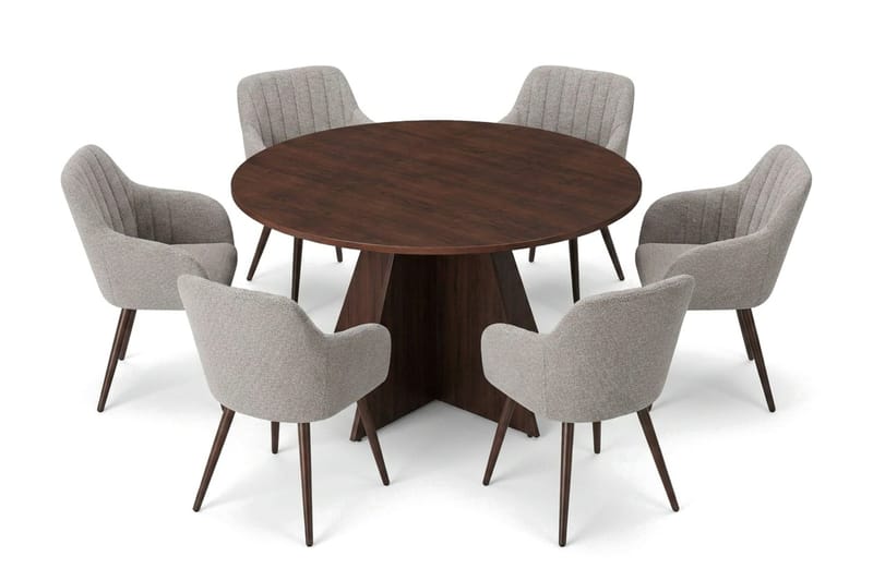 Vera spisegruppe rund 130 cm valnøtt med 6 Filippa spisestoler - Valnøtt - Møbler - Bord - Spisegrupper