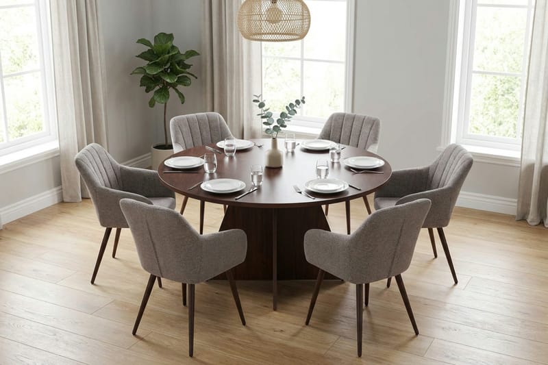 Vera spisegruppe rund 130 cm valnøtt med 6 Filippa spisestoler - Valnøtt - Møbler - Bord - Spisegrupper