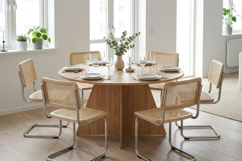 Vera spisegruppe rund 150 cm eik med 6 Build spisestoler - Eik - Møbler - Bord - Spisegrupper