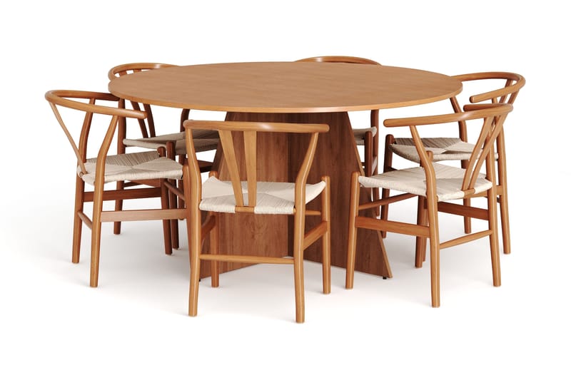 Vera spisegruppe rund 150 cm eik med 6 Dastoori spisestoler, Eik