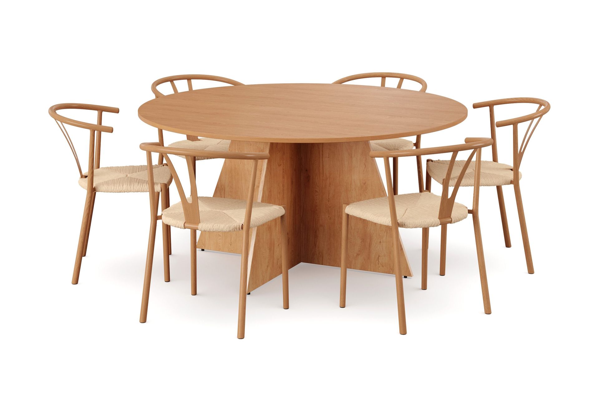 Vera spisegruppe rund 150 cm eik med 6 Elysia spisestoler - Eik