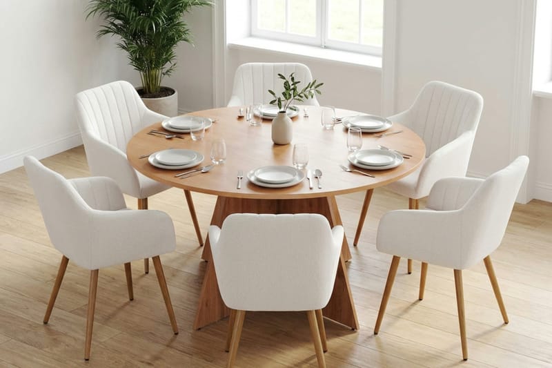 Vera spisegruppe rund 150 cm eik med 6 Filippa spisestoler - Eik - Møbler - Bord - Spisegrupper