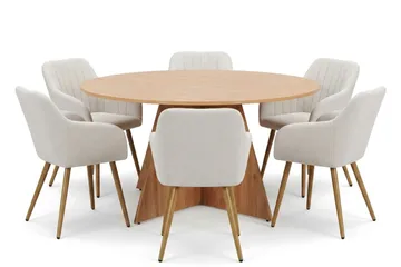 Vera spisegruppe rund 150 cm eik med 6 Filippa spisestoler - Eik - Møbler - Bord - Spisegrupper