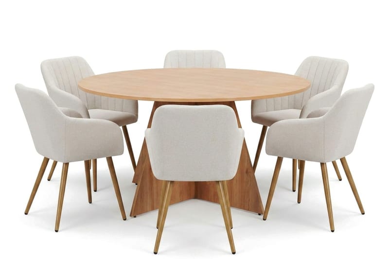 Vera spisegruppe rund 150 cm eik med 6 Filippa spisestoler - Eik - Møbler - Bord - Spisegrupper