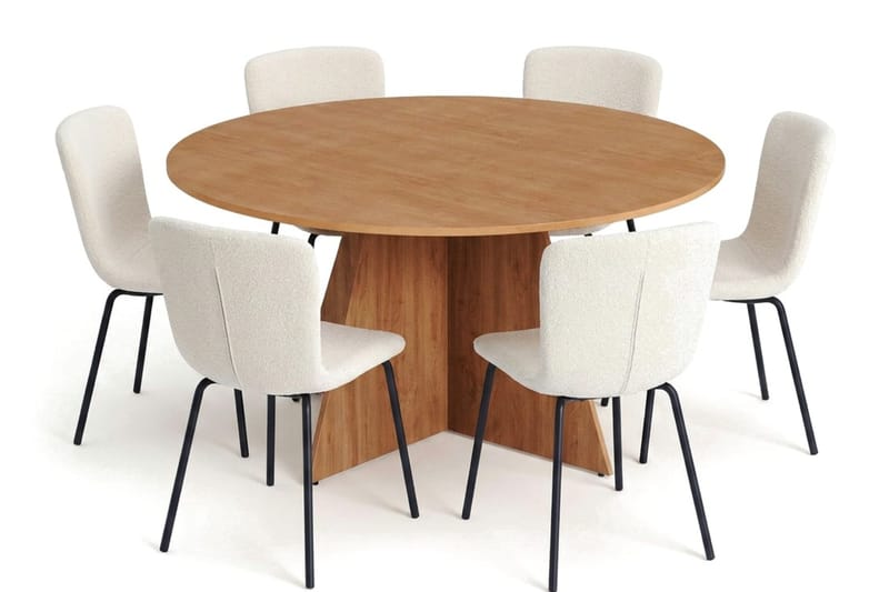 Vera spisegruppe rund 150 cm eik med 6 Katy spisestoler, Eik