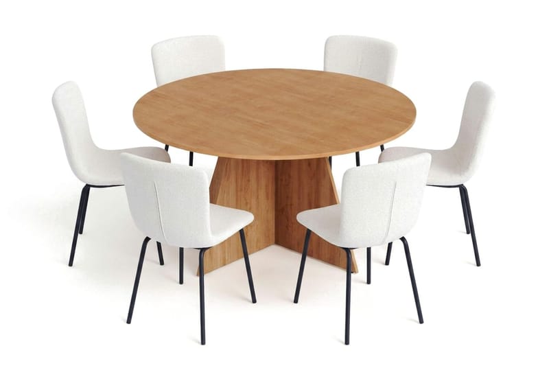 Vera spisegruppe rund 150 cm eik med 6 Katy spisestoler - Eik - Møbler - Bord - Spisegrupper