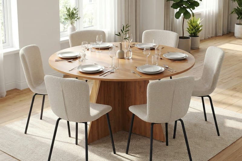 Vera spisegruppe rund 150 cm eik med 6 Katy spisestoler - Eik - Møbler - Bord - Spisegrupper