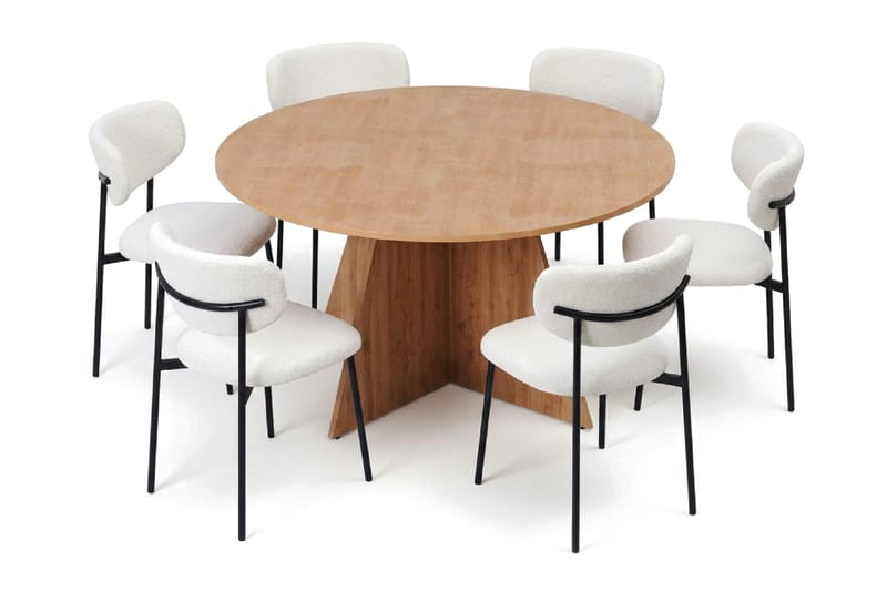 Vera spisegruppe rund 150 cm eik med 6 Lucy spisestoler - Eik - Møbler - Bord - Spisegrupper