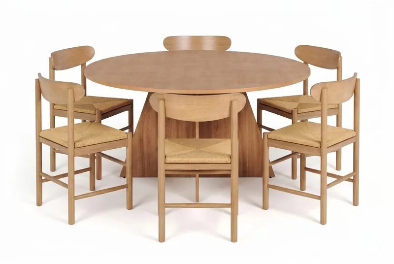 Vera Spisegruppe rund 150 cm Eik med 6 Malte Spisestoler, undefined