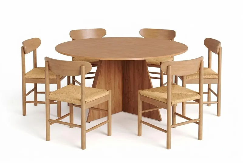 Vera Spisegruppe rund 150 cm Eik med 6 Malte Spisestoler - Møbler - Bord - Spisegrupper
