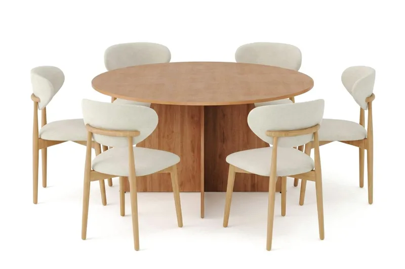 Vera spisegruppe rund 150 cm eik med 6 Molly spisestoler, Eik