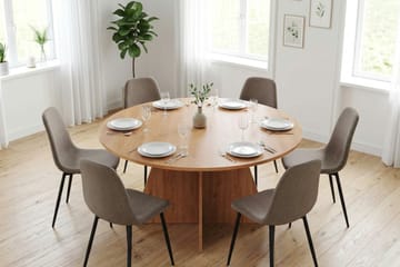 Vera spisegruppe rund 150 cm eik med 6 Nibe spisestoler - Eik - Møbler - Bord - Spisegrupper