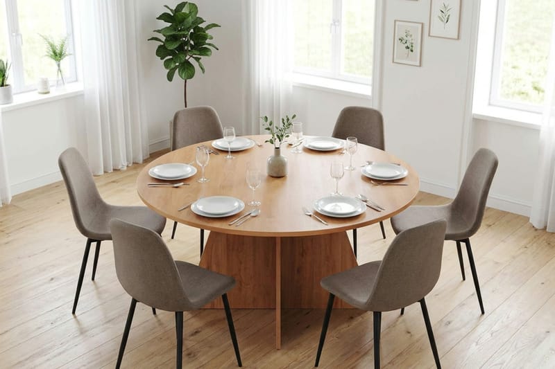 Vera spisegruppe rund 150 cm eik med 6 Nibe spisestoler - Eik - Møbler - Bord - Spisegrupper