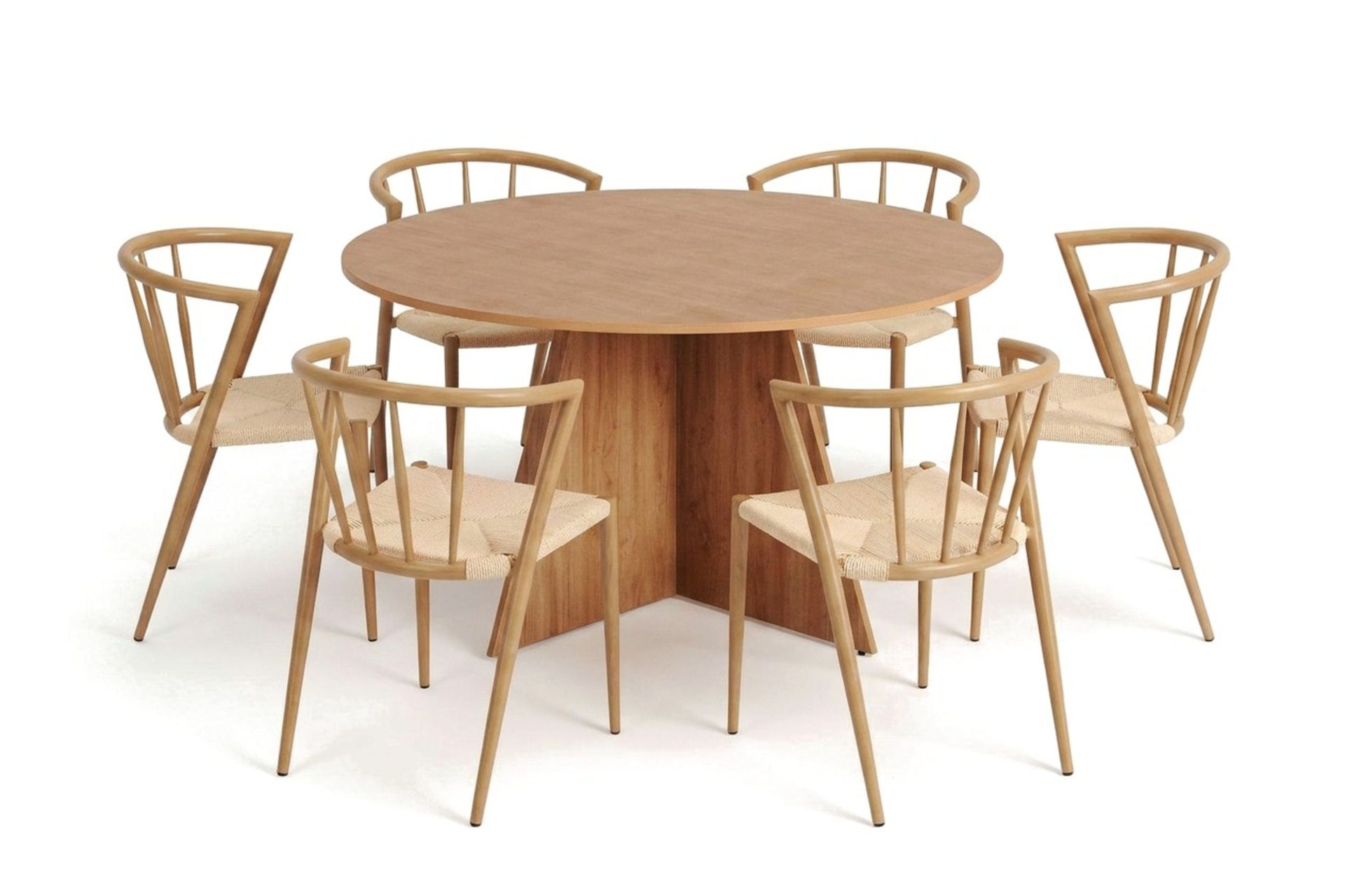 Vera spisegruppe rund 150 cm eik med 6 Winston spisestoler - Eik