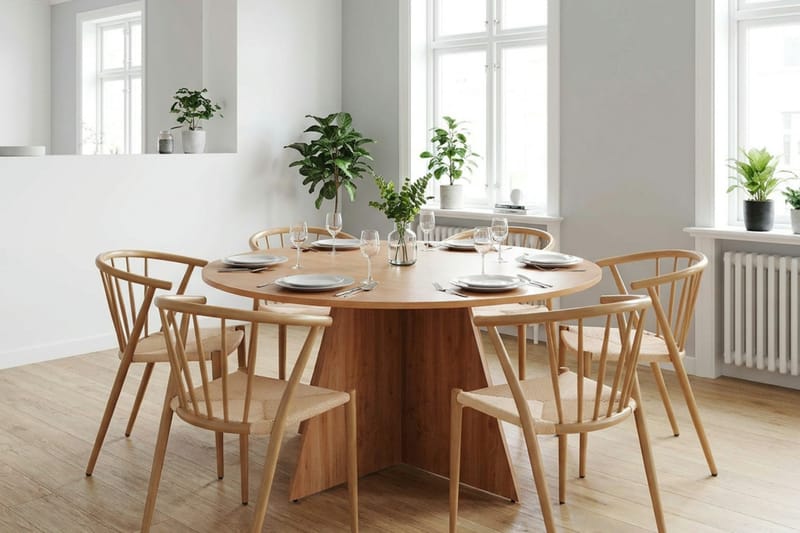 Vera spisegruppe rund 150 cm eik med 6 Winston spisestoler - Eik - Møbler - Bord - Spisegrupper