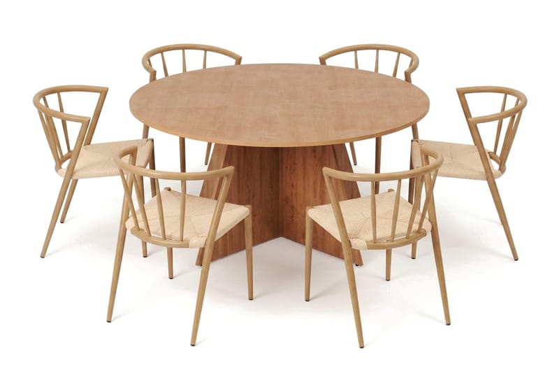 Vera spisegruppe rund 150 cm eik med 6 Winston spisestoler - Eik - Møbler - Bord - Spisegrupper