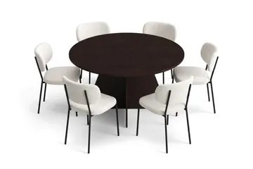 Vera spisegruppe rund 150 cm med 6 Gemmiano spisestoler - Røkt eik - Møbler - Bord - Spisegrupper