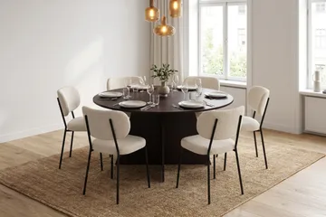 Vera spisegruppe rund 150 cm med 6 Gemmiano spisestoler - Røkt eik - Møbler - Bord - Spisegrupper